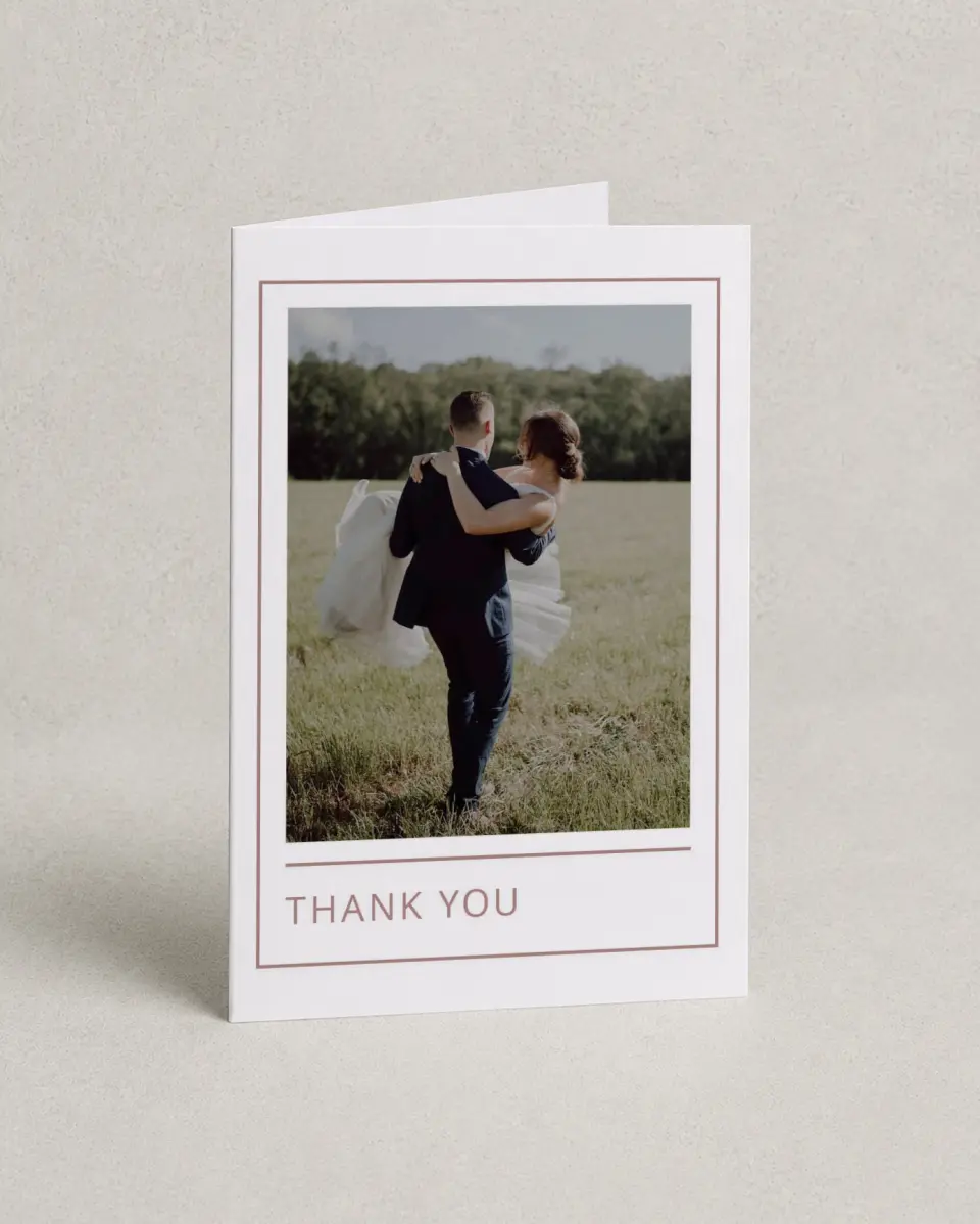 This is a 4" x 6" Folded Thank You Card called Neat Arrangement printed in full color with Silver foil on Luxe Satin (coated) paper