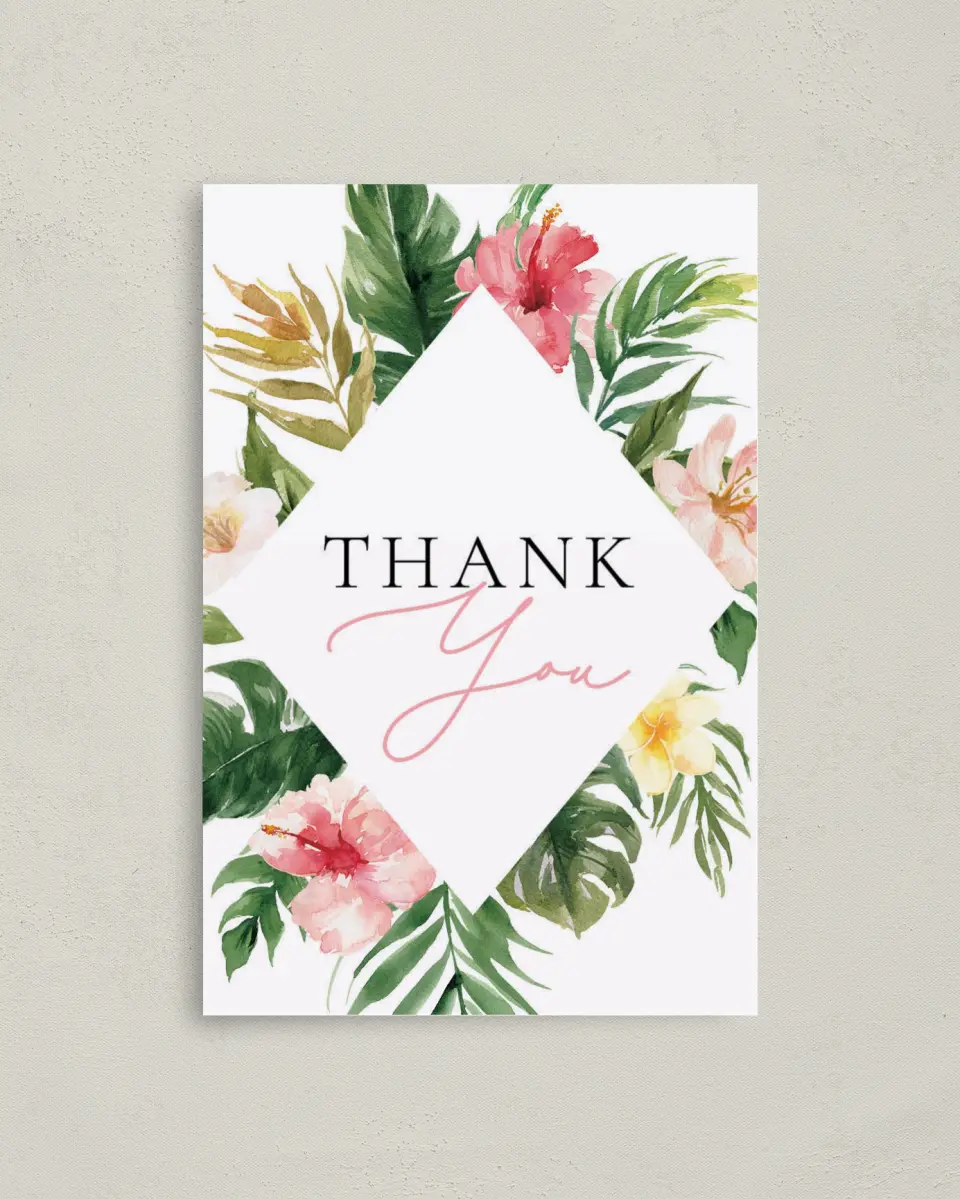 This is a 4" x 6" Folded Newlywed called Lovely Tropics printed in full color on Premium Smooth paper