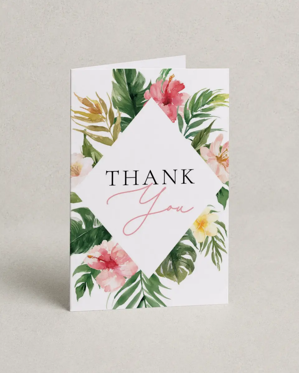 This is a 4" x 6" Folded Newlywed called Lovely Tropics printed in full color on Premium Smooth paper