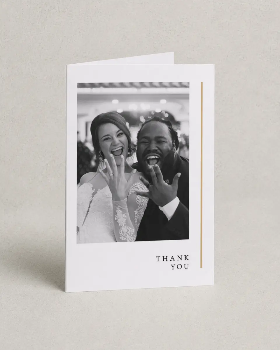 This is a 4" x 6" Folded Thank You Card called Laughing Hearts printed in full color on Premium Smooth paper