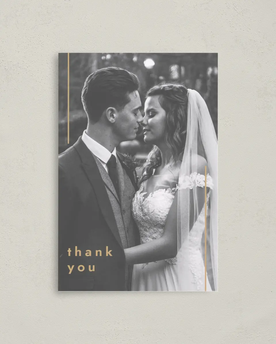 This is a 4" x 6" Folded Thank You Card called The Proposal printed in full color on Premium Smooth paper