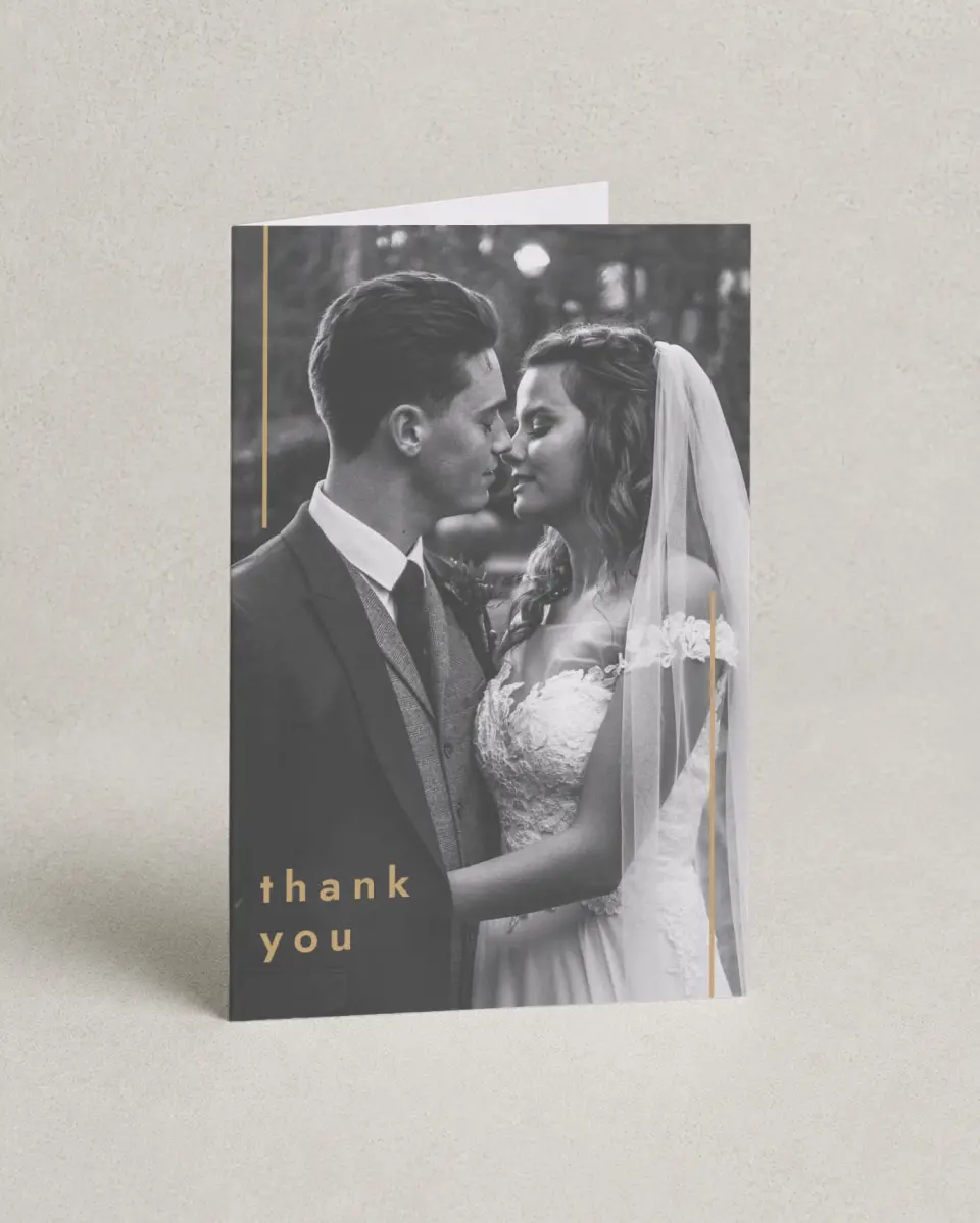 This is a 4" x 6" Folded Thank You Card called The Proposal printed in full color on Premium Smooth paper