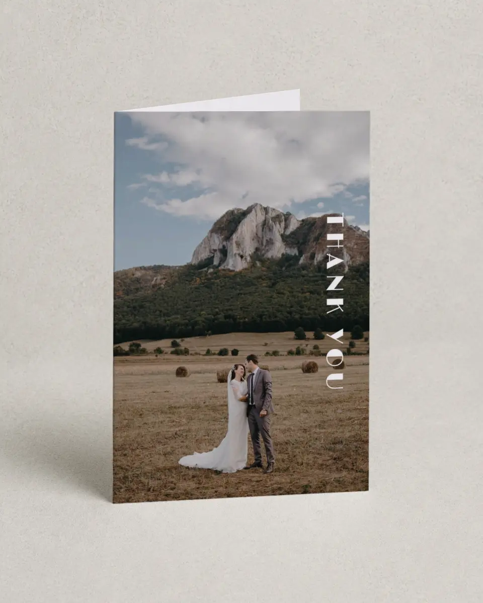 This is a 4" x 6" Folded Thank You Card called Boldy Forward printed in full color on Premium Smooth paper