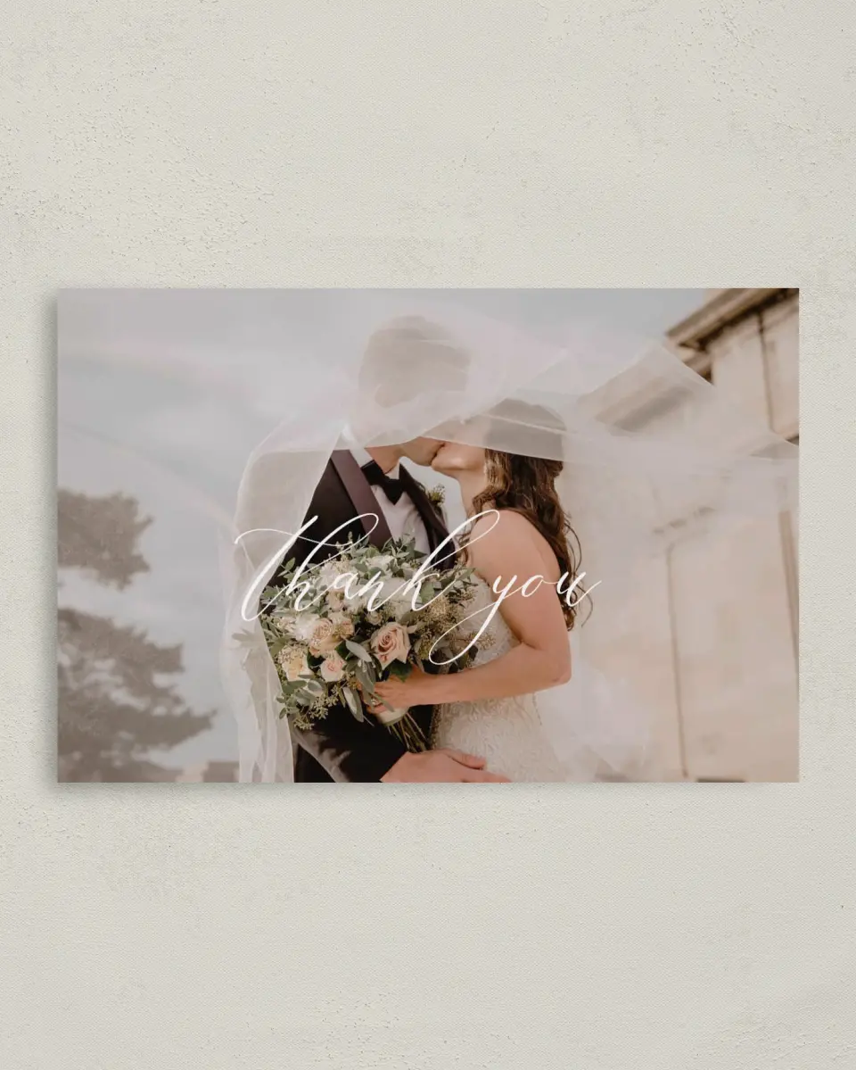This is a 4" x 6" Folded Thank You Card called Simple Embrace printed in full color on Premium Smooth paper