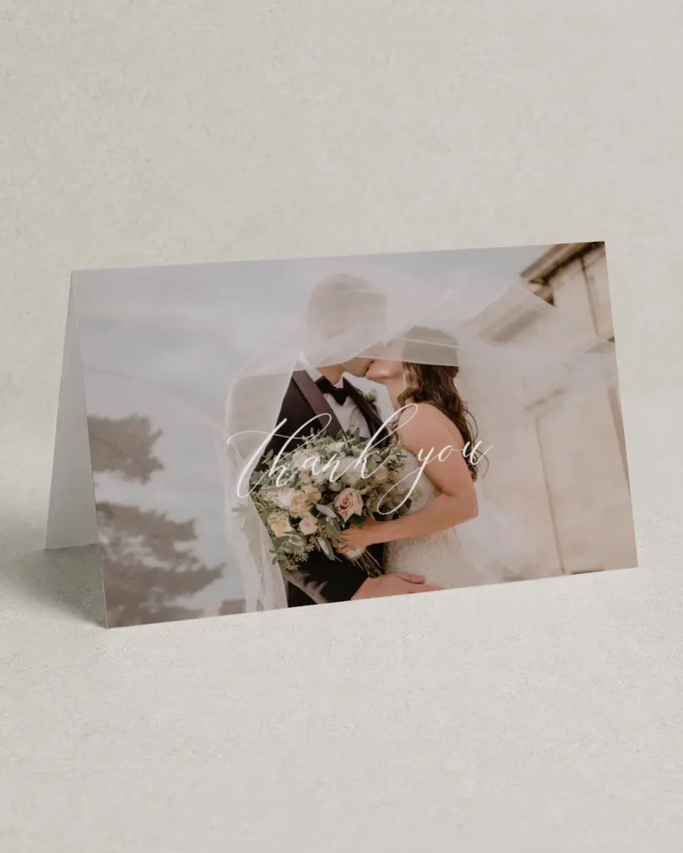 This is a 4" x 6" Folded Thank You Card called Simple Embrace printed in full color on Premium Smooth paper