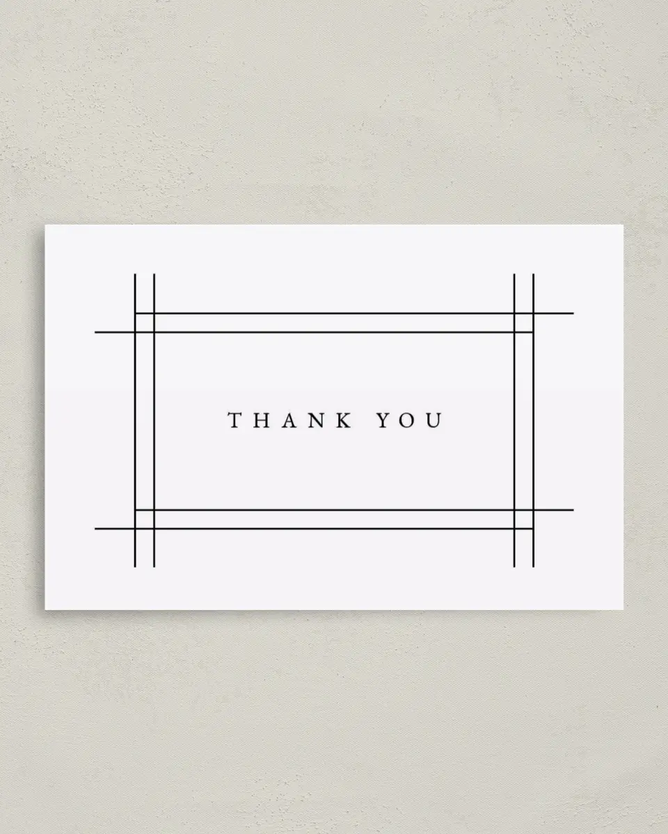 This is a 4" x 6" Folded Thank You Card called Mod Frame printed in full color on Premium Smooth paper