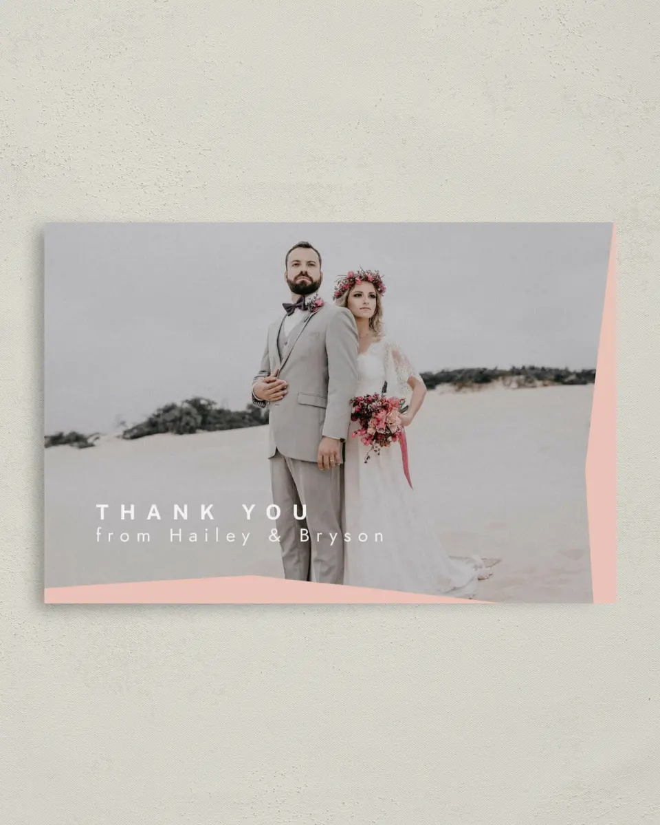 This is a 4" x 6" Folded Thank You Card called Shaped Love printed in full color on Premium Smooth paper