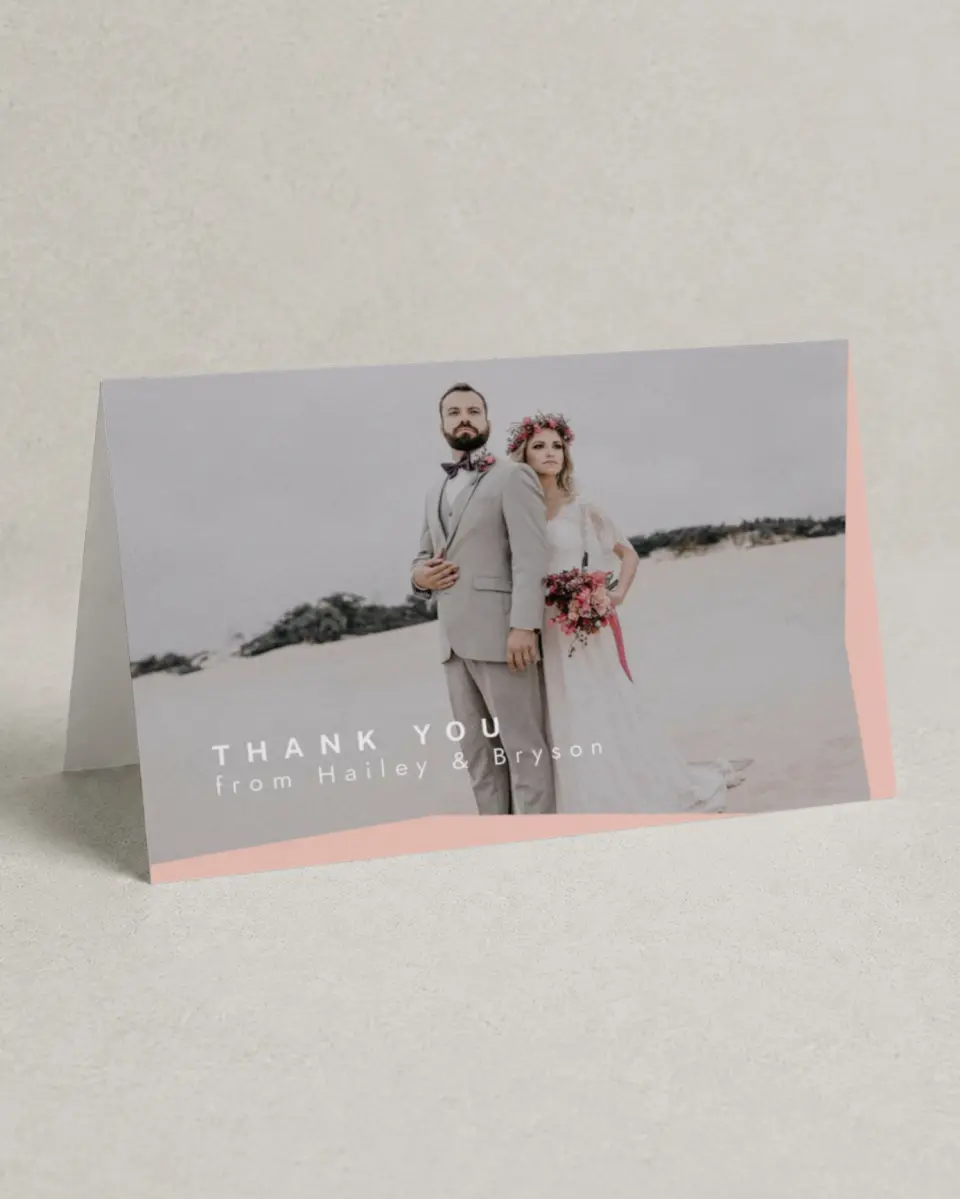 This is a 4" x 6" Folded Thank You Card called Shaped Love printed in full color on Premium Smooth paper