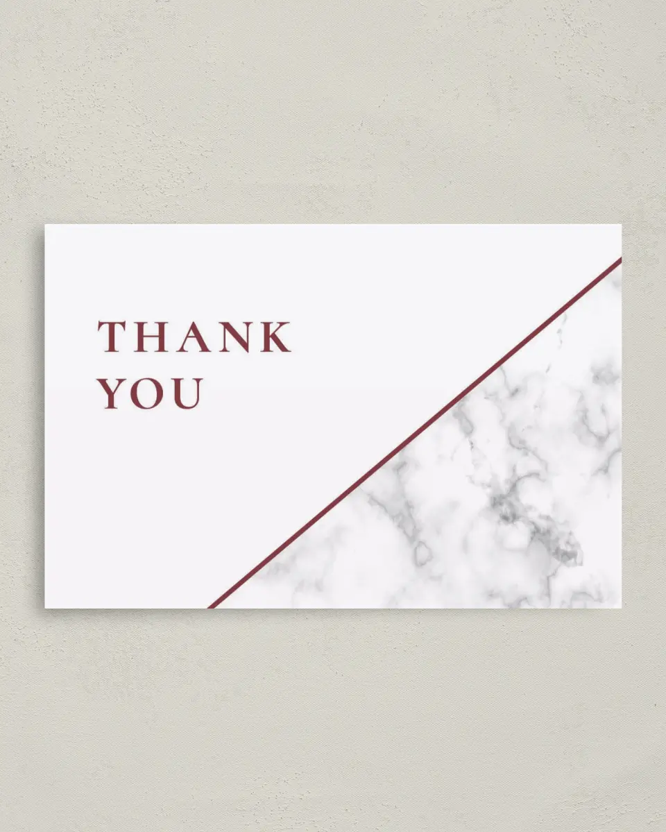 This is a 4" x 6" Folded Thank You Card called Bold Banner printed in full color on Premium Smooth paper