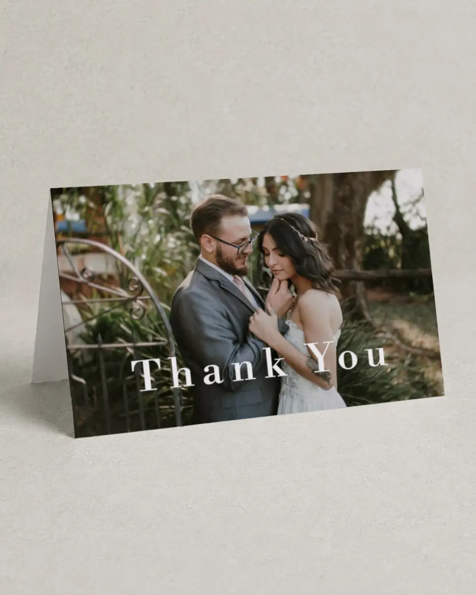 This is a 4" x 6" Folded Thank You Card called Perfect Picture printed in full color on Premium Smooth paper