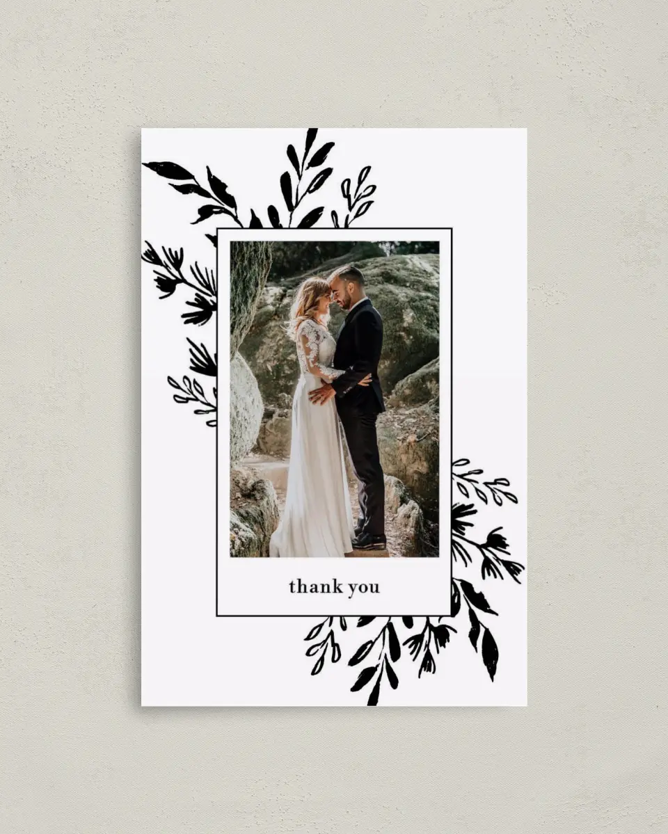 This is a 4" x 6" Folded Thank You Card called Stacked Squares printed in full color on Premium Smooth paper