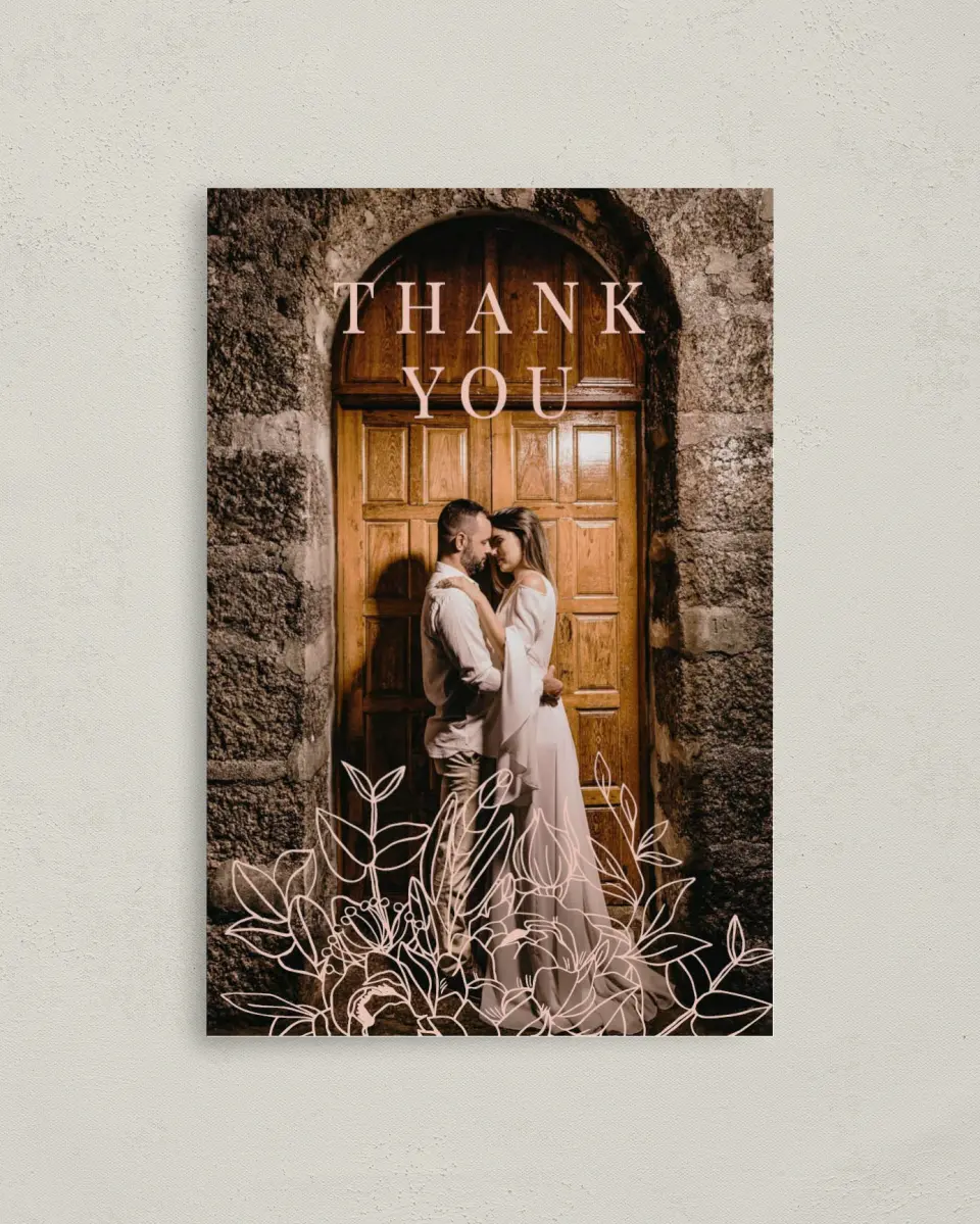 This is a 4" x 6" Folded Thank You Card called Floral Outline printed in full color on Premium Smooth paper