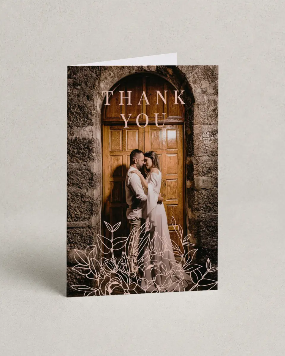 This is a 4" x 6" Folded Thank You Card called Floral Outline printed in full color on Premium Smooth paper