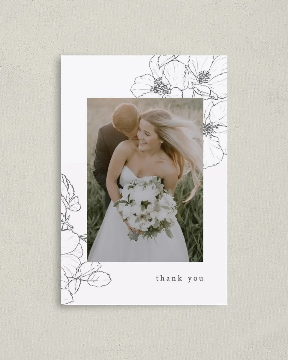 This is a 4" x 6" Folded Thank You Card called Hibiscus Hideaway printed in full color on Premium Smooth paper
