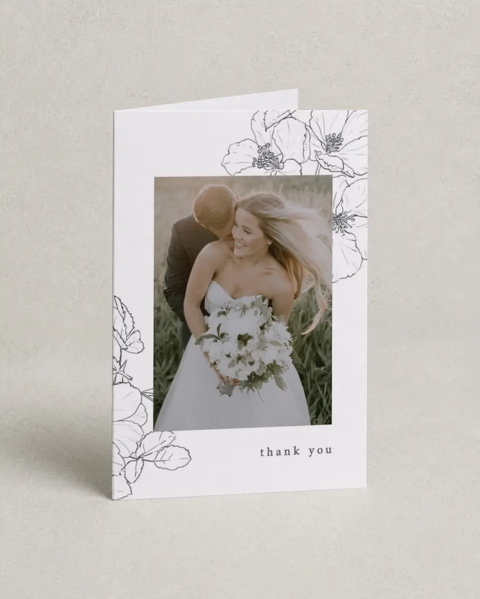 This is a 4" x 6" Folded Thank You Card called Hibiscus Hideaway printed in full color on Premium Smooth paper