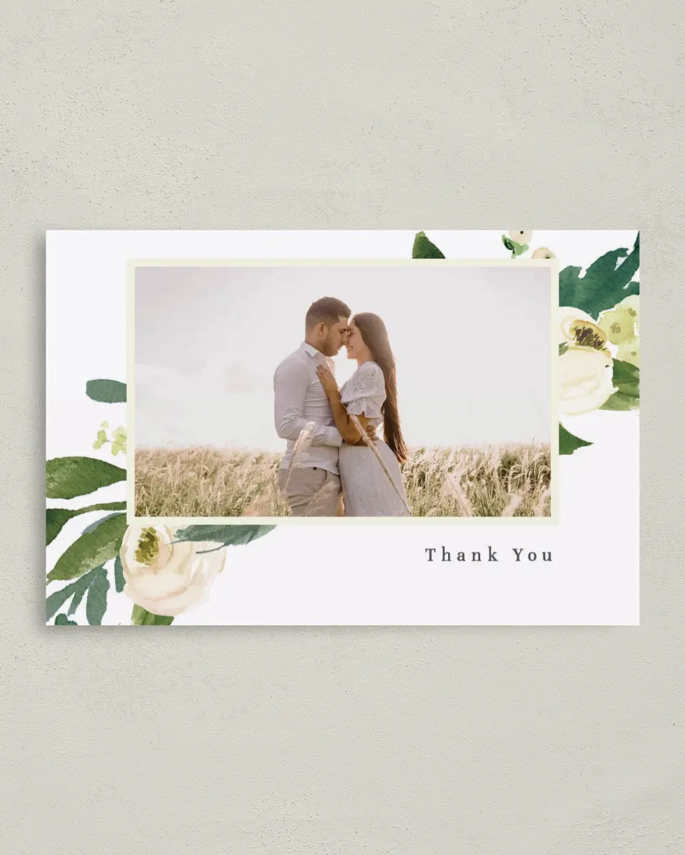 This is a 4" x 6" Folded Thank You Card called Wedding Florals printed in full color on Premium Smooth paper