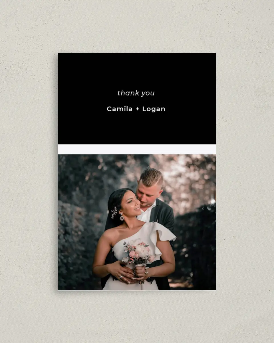 This is a 4" x 6" Folded Thank You Card called Bold Heading printed in full color on Premium Smooth paper