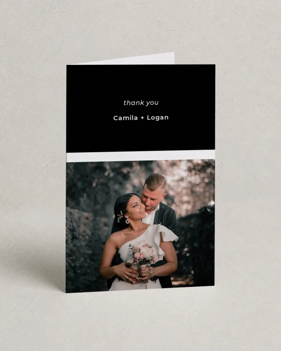 This is a 4" x 6" Folded Thank You Card called Bold Heading printed in full color on Premium Smooth paper
