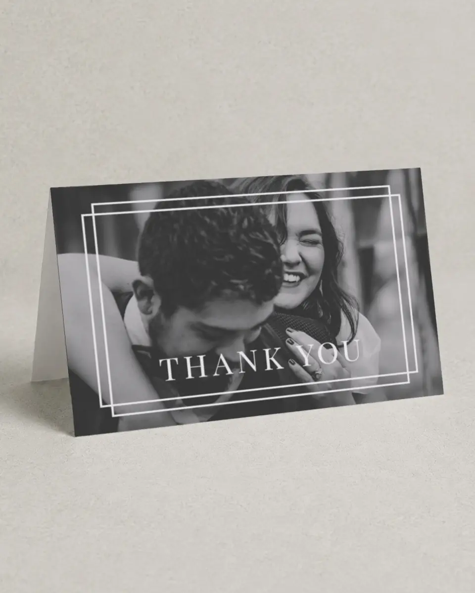 This is a 4" x 6" Folded Thank You Card called Because You're Mine printed in full color on Premium Smooth paper