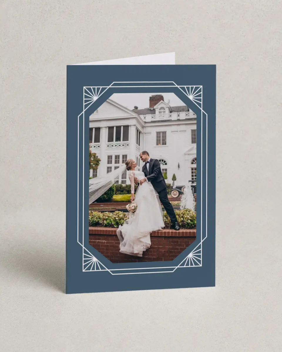This is a 4" x 6" Folded Thank You Card called Mod Deco printed in full color on Premium Smooth paper
