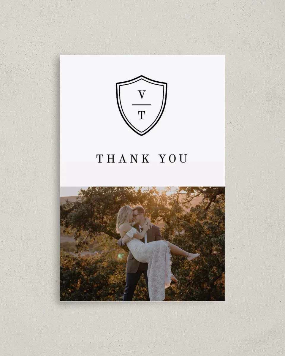This is a 4" x 6" Folded Thank You Card called Shield of Love printed in full color with Silver foil on Luxe Satin (coated) paper