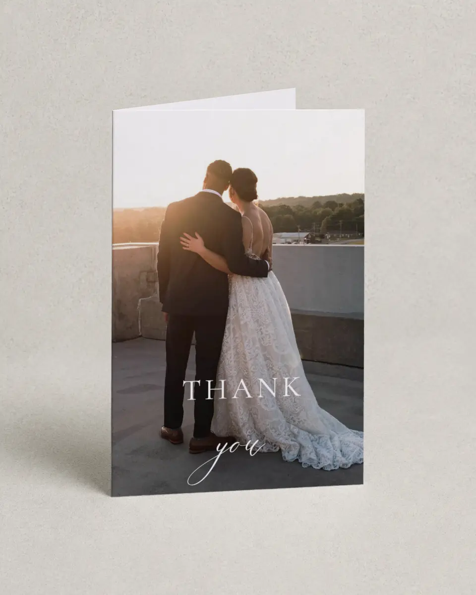 This is a 4" x 6" Folded Thank You Card called Minimalist Type printed in full color on Premium Smooth paper