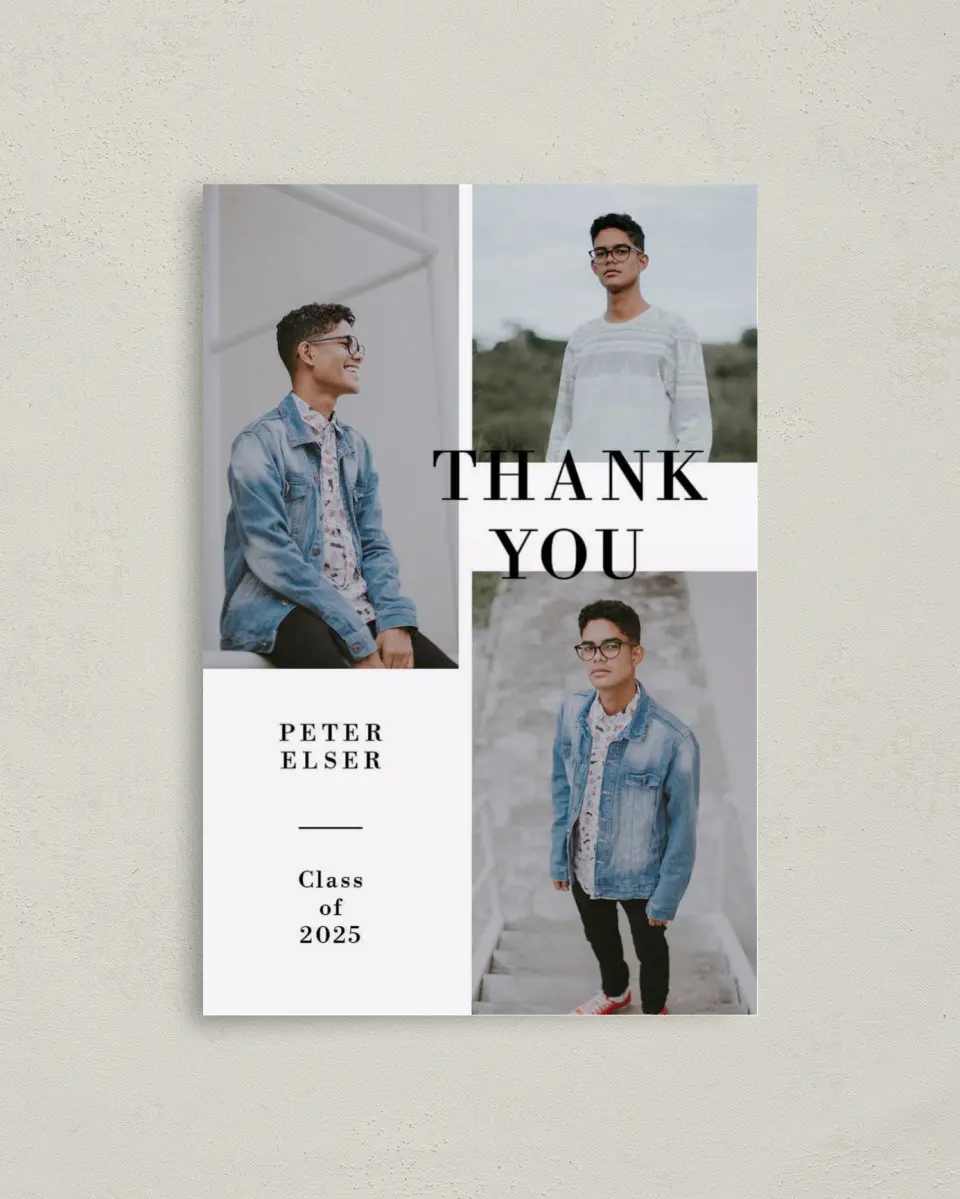 This is a 4" x 6" Folded Graduation Thank You Card called Stacked Honor printed in full color on Premium Smooth paper
