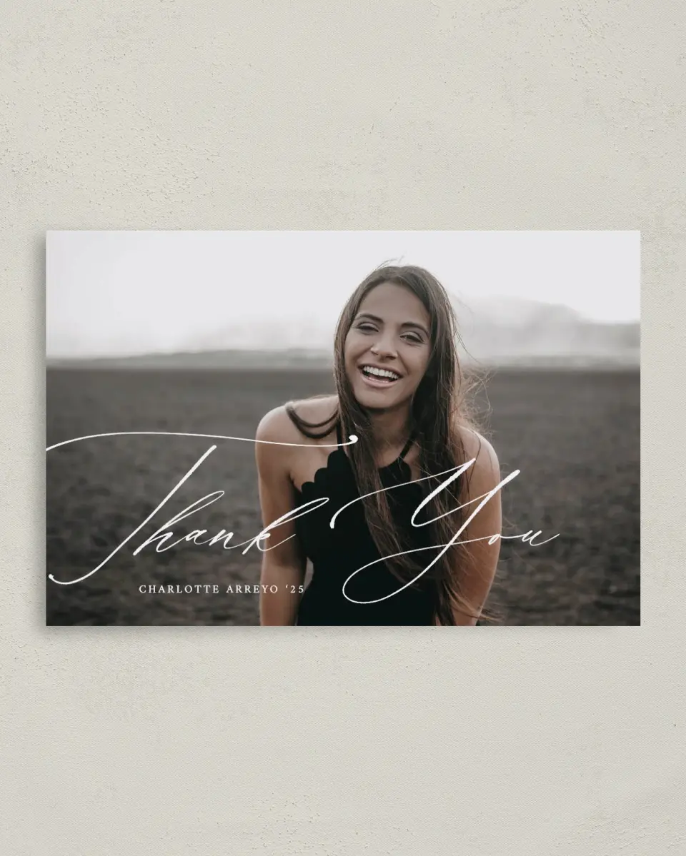 This is a 4" x 6" Folded Graduation Thank You Card called Grad Sophisticate printed in full color on Premium Smooth paper