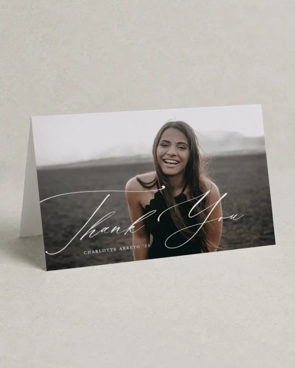 This is a 4" x 6" Folded Graduation Thank You Card called Grad Sophisticate printed in full color on Premium Smooth paper
