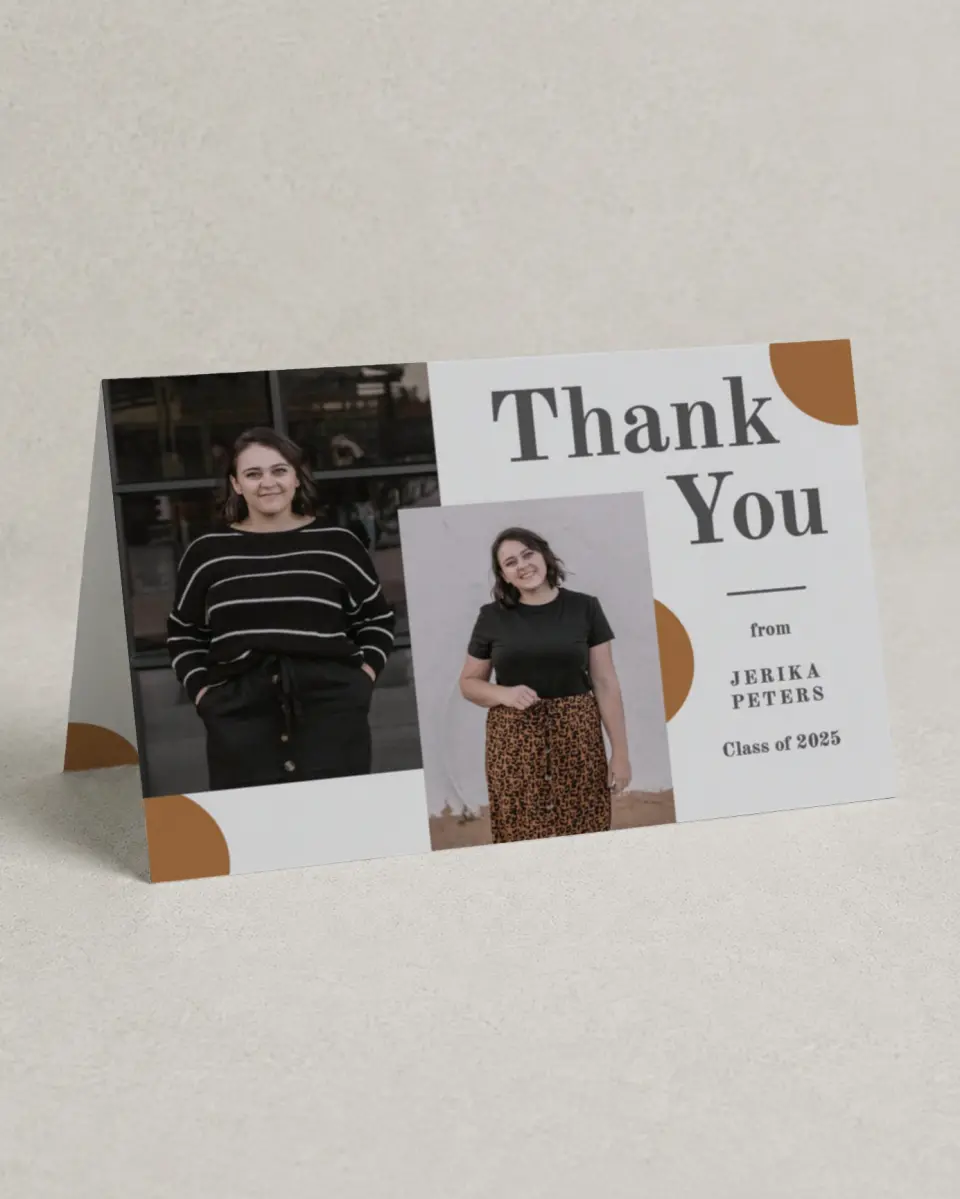 This is a 4" x 6" Folded Graduation Thank You Card called Glory Age printed in full color on Premium Smooth paper
