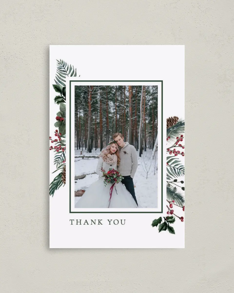 This is a 4" x 6" Folded Thank You Card called Festive Celebration printed in full color on Premium Smooth paper