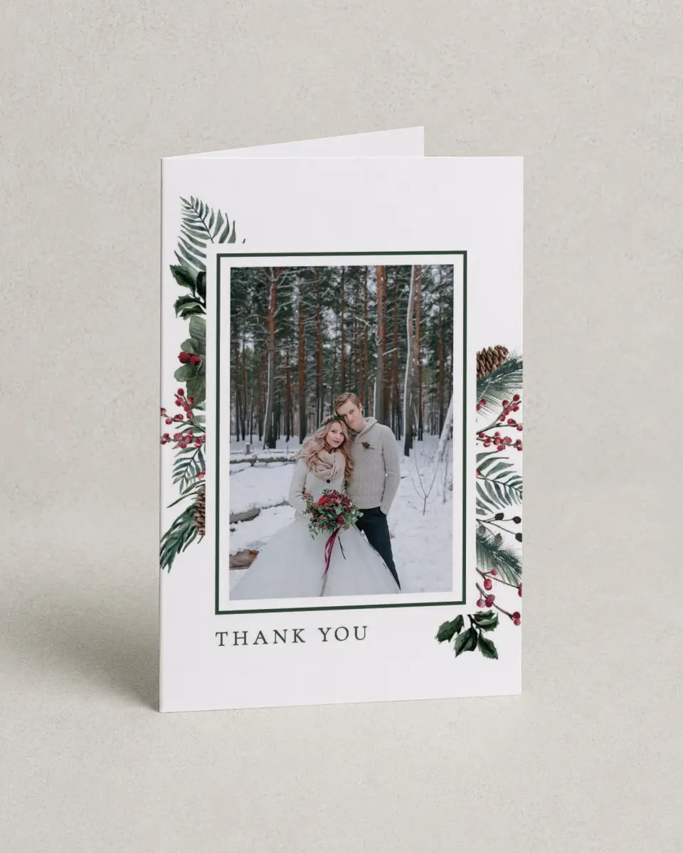 This is a 4" x 6" Folded Thank You Card called Festive Celebration printed in full color on Premium Smooth paper