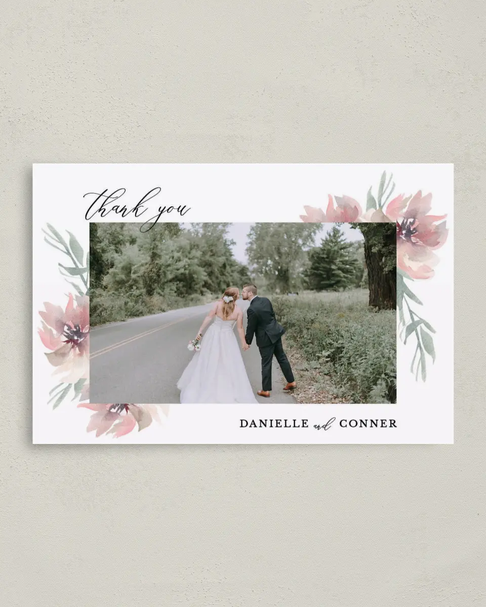 This is a 4" x 6" Folded Thank You Card called Soft Florals printed in full color on Premium Smooth paper