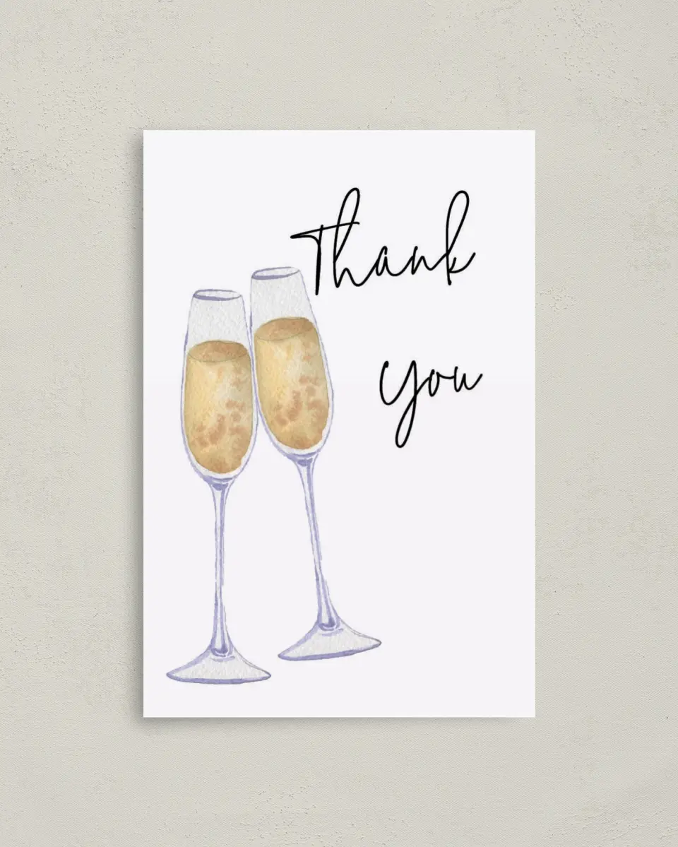 This is a 4" x 6" Folded Newlywed called Brunch & Bubbly printed in full color on Premium Smooth paper