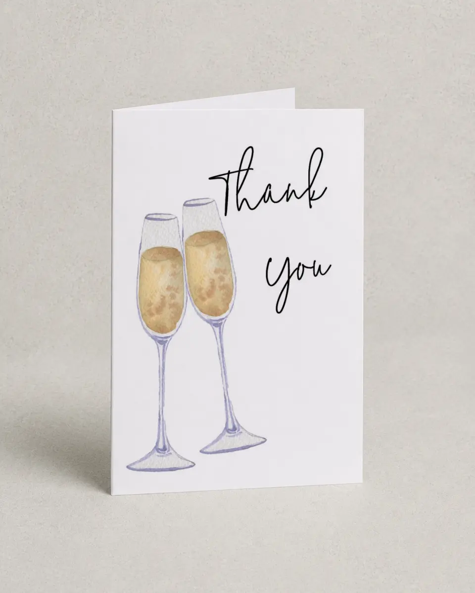 This is a 4" x 6" Folded Newlywed called Brunch & Bubbly printed in full color on Premium Smooth paper