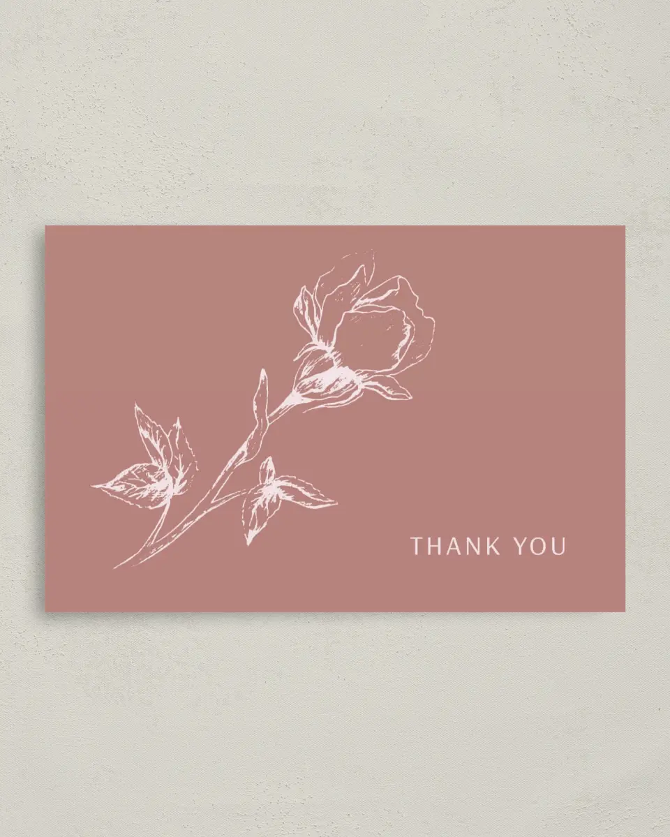 This is a 4" x 6" Folded Thank You Card called Blooming Bud printed in full color on Premium Smooth paper