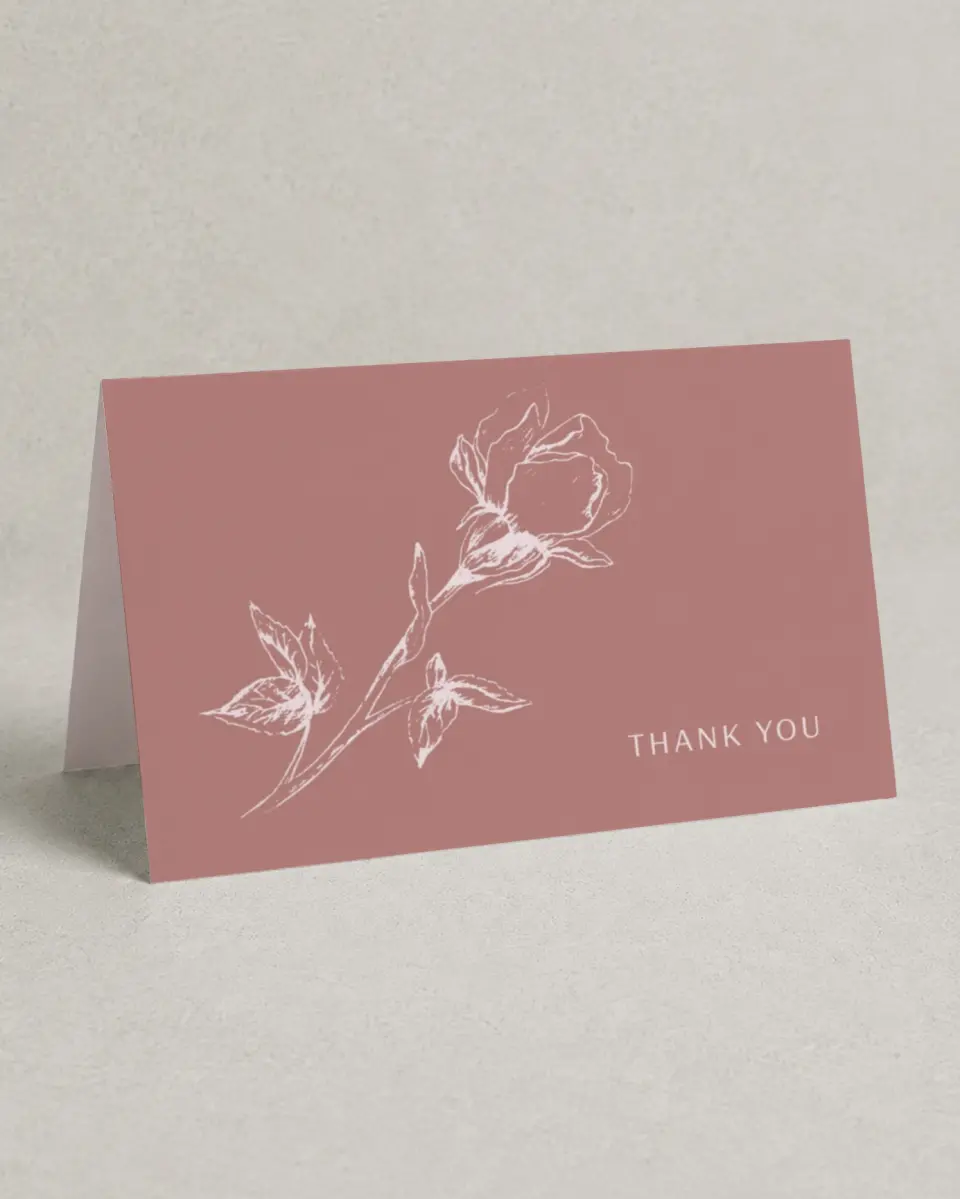 This is a 4" x 6" Folded Thank You Card called Blooming Bud printed in full color on Premium Smooth paper