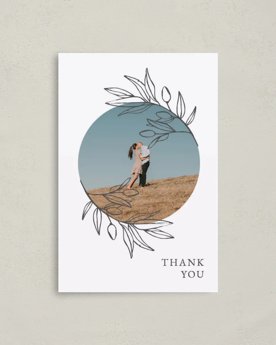 This is a 4" x 6" Folded Thank You Card called Branch Sketch printed in full color on Premium Smooth paper