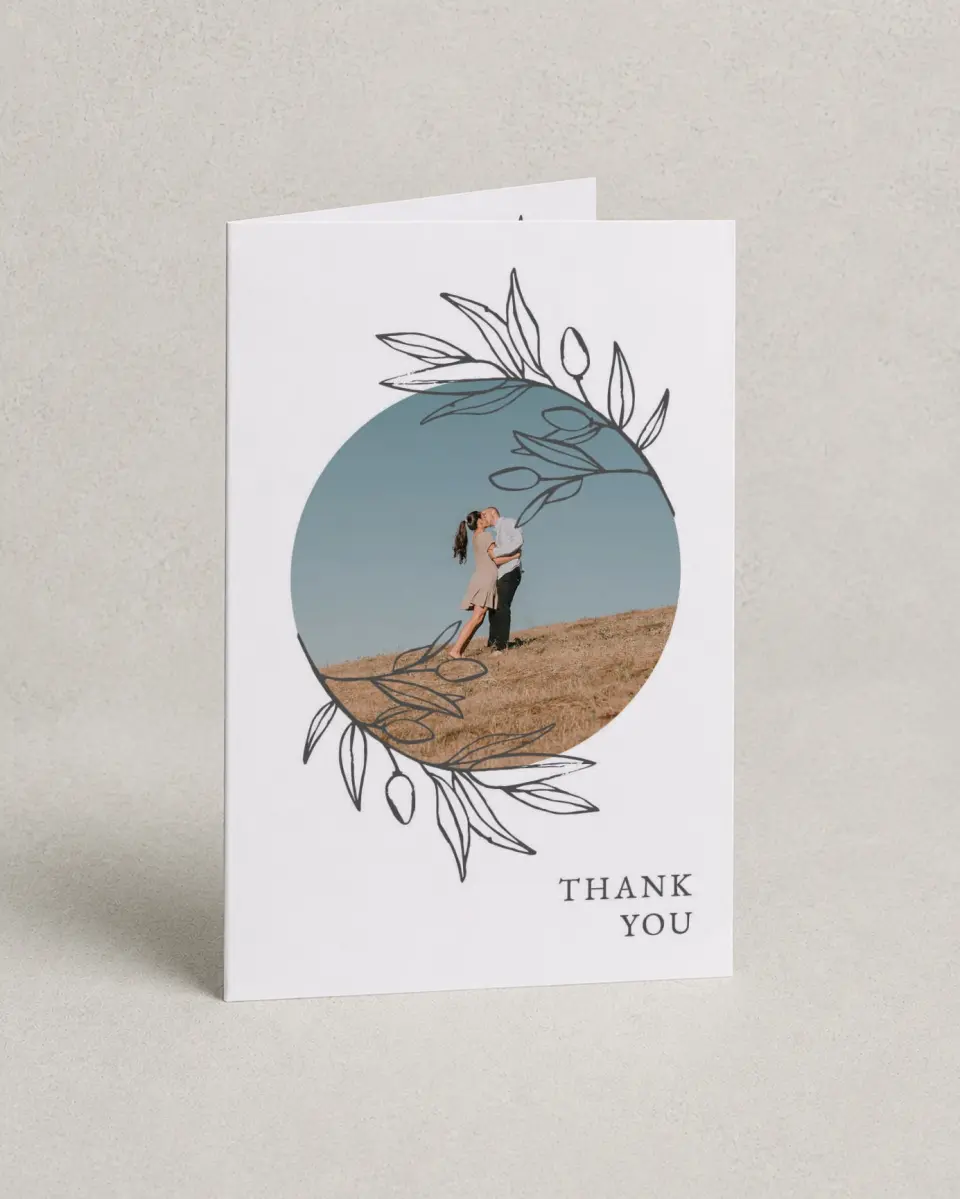 This is a 4" x 6" Folded Thank You Card called Branch Sketch printed in full color on Premium Smooth paper