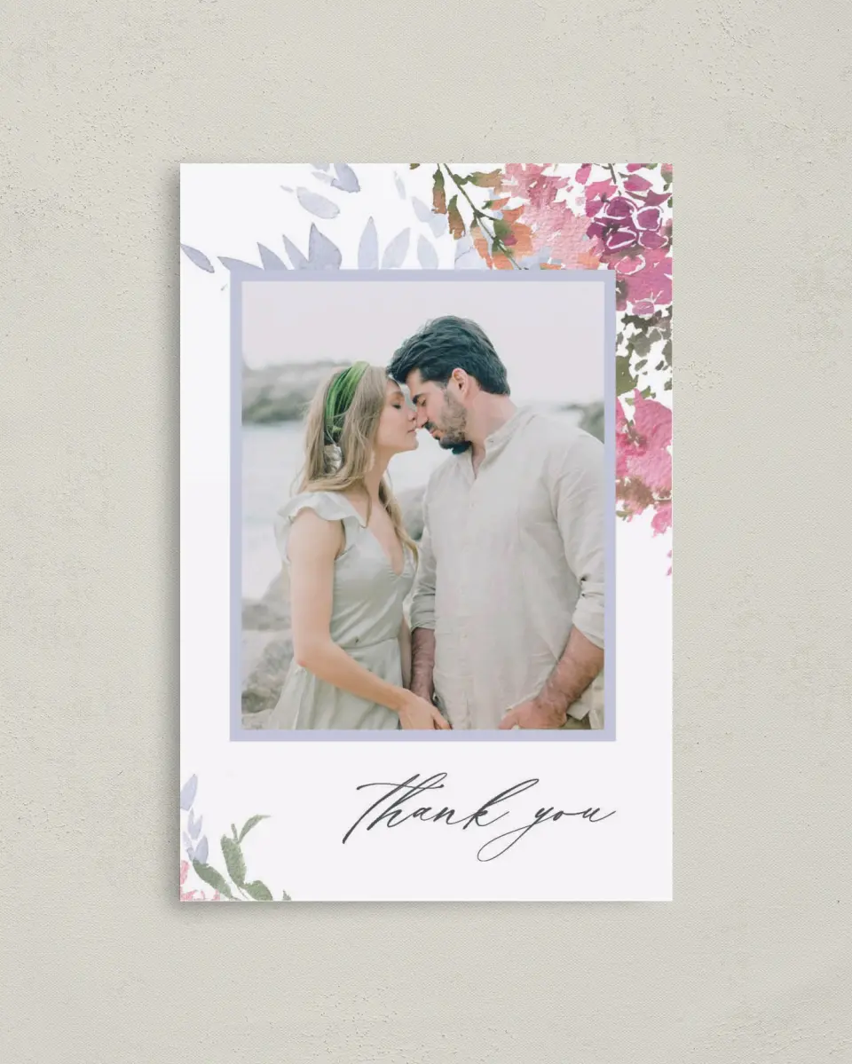 This is a 4" x 6" Folded Thank You Card called Blushing Bouquet printed in full color on Premium Smooth paper