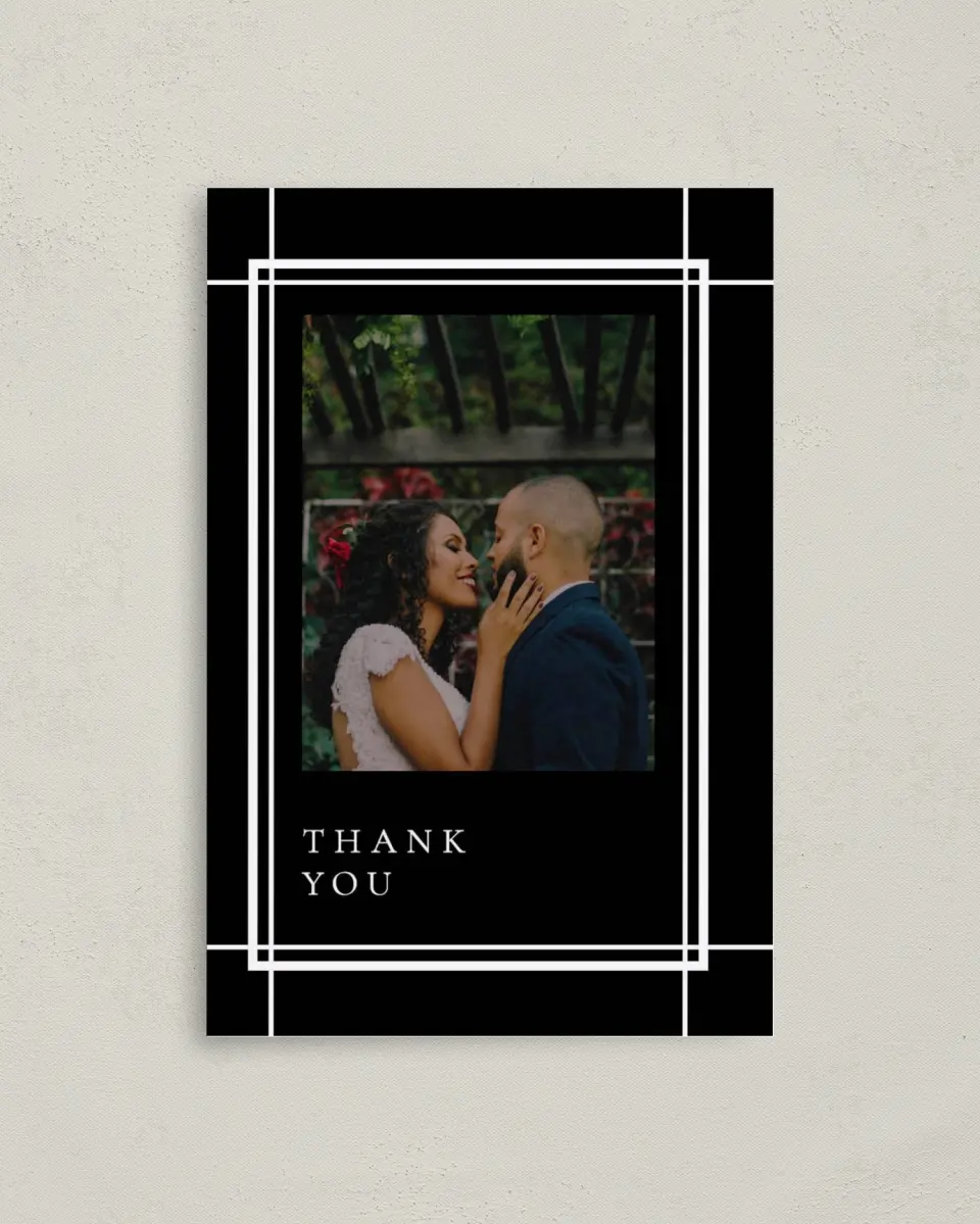 This is a 4" x 6" Folded Thank You Card called Modern Trim printed in full color on Premium Smooth paper