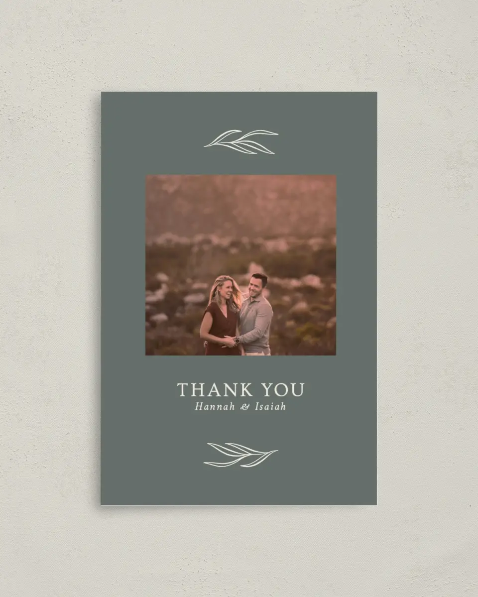 This is a 4" x 6" Folded Thank You Card called Whisper Twig printed in full color on Premium Smooth paper