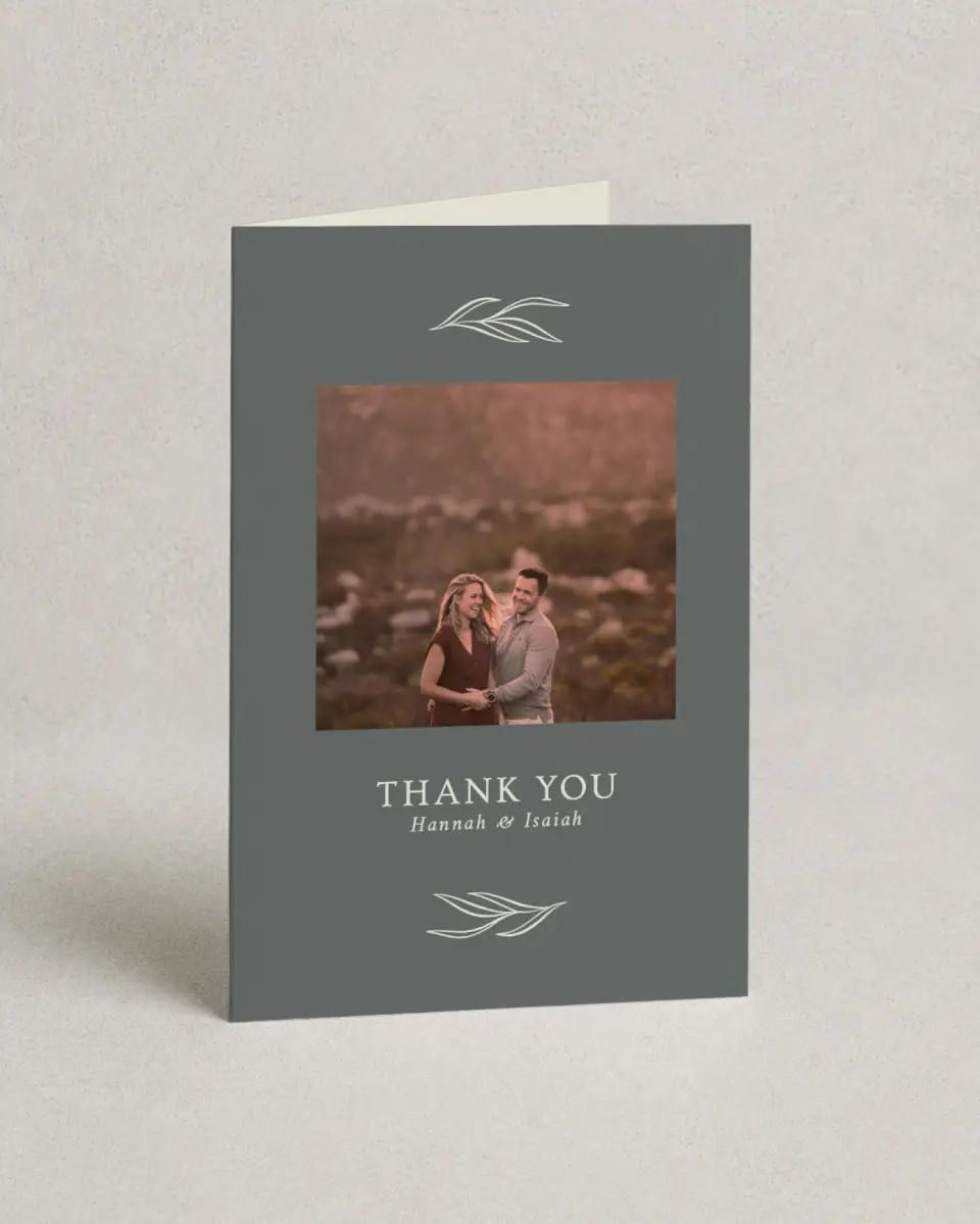 This is a 4" x 6" Folded Thank You Card called Whisper Twig printed in full color on Premium Smooth paper