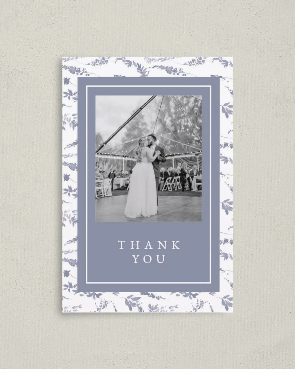 This is a 4" x 6" Folded Thank You Card called Dainty Wreath printed in full color on Premium Smooth paper