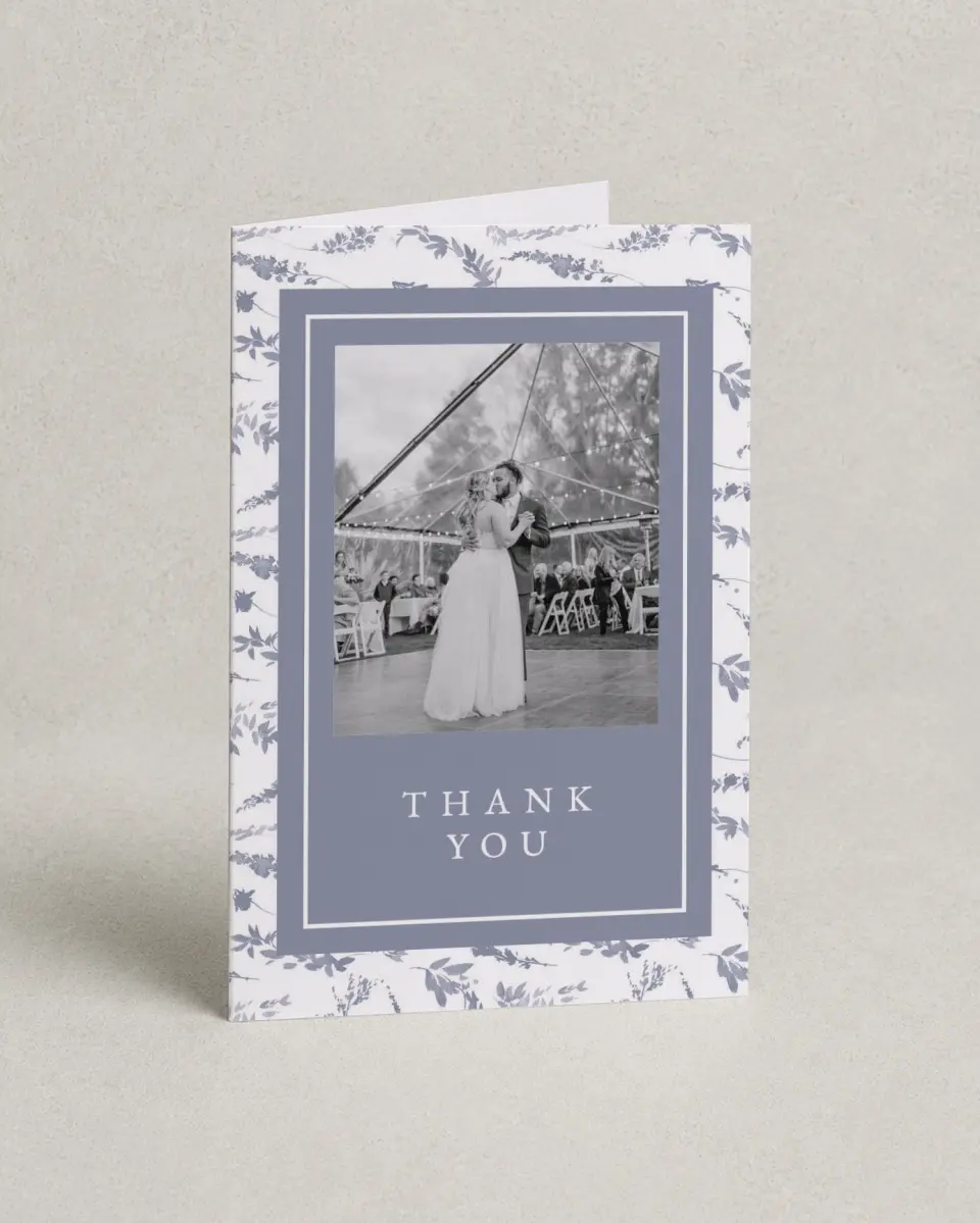 This is a 4" x 6" Folded Thank You Card called Dainty Wreath printed in full color on Premium Smooth paper