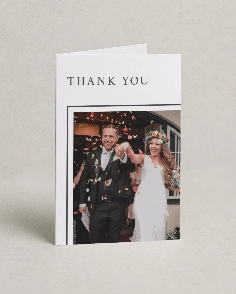 This is a 4" x 6" Folded Thank You Card called Bold Blooms printed in full color on Premium Smooth paper