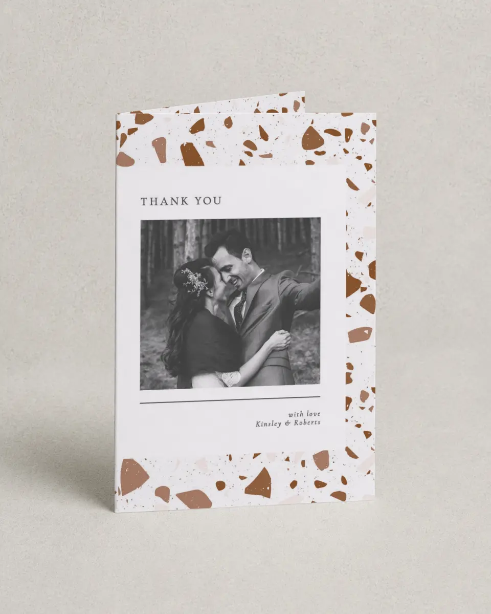 This is a 4" x 6" Folded Thank You Card called Cornerstone of Love printed in full color on Premium Smooth paper