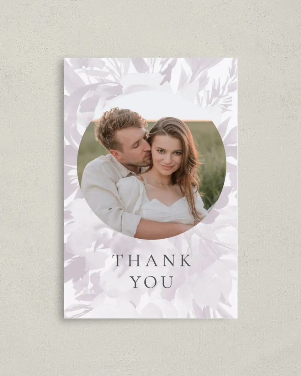 This is a 4" x 6" Folded Thank You Card called Floral Burst printed in full color on Premium Smooth paper