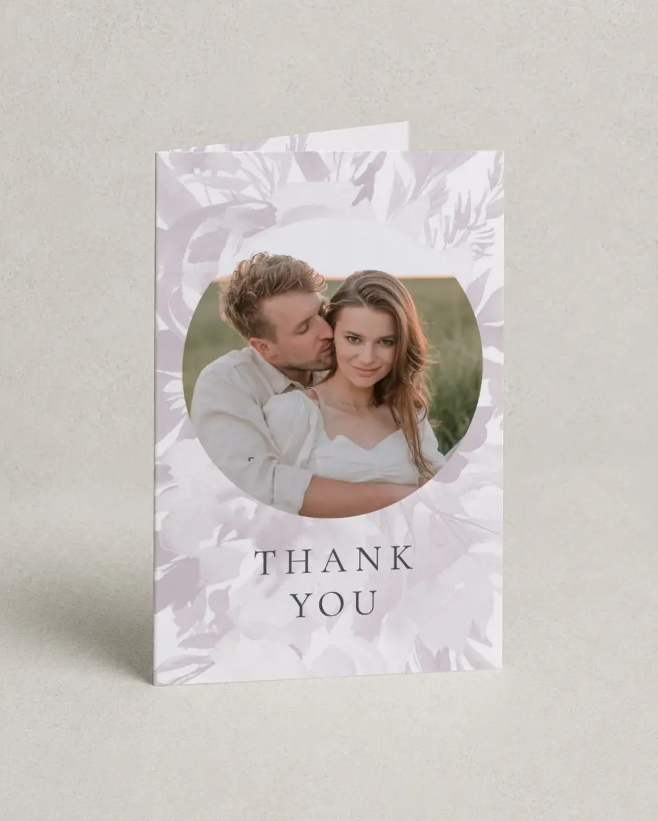 This is a 4" x 6" Folded Thank You Card called Floral Burst printed in full color on Premium Smooth paper