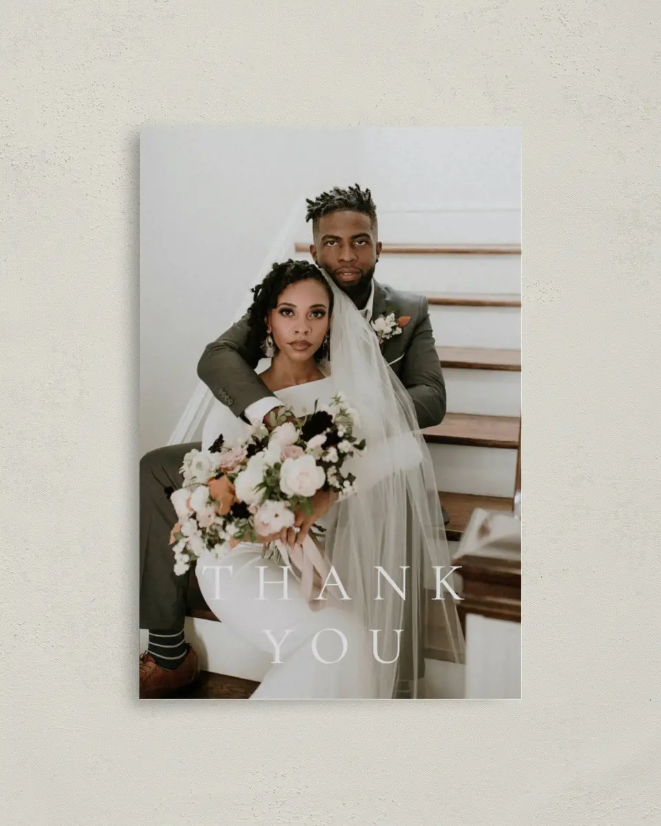 This is a 4" x 6" Folded Thank You Card called Timeless Order printed in full color on Premium Smooth paper
